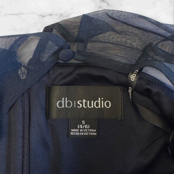 DB STUDIO Cocktail Dress Women’s Small 4/6 Navy Blue Sweetheart Sheer Illusion - Picture 11 of 15